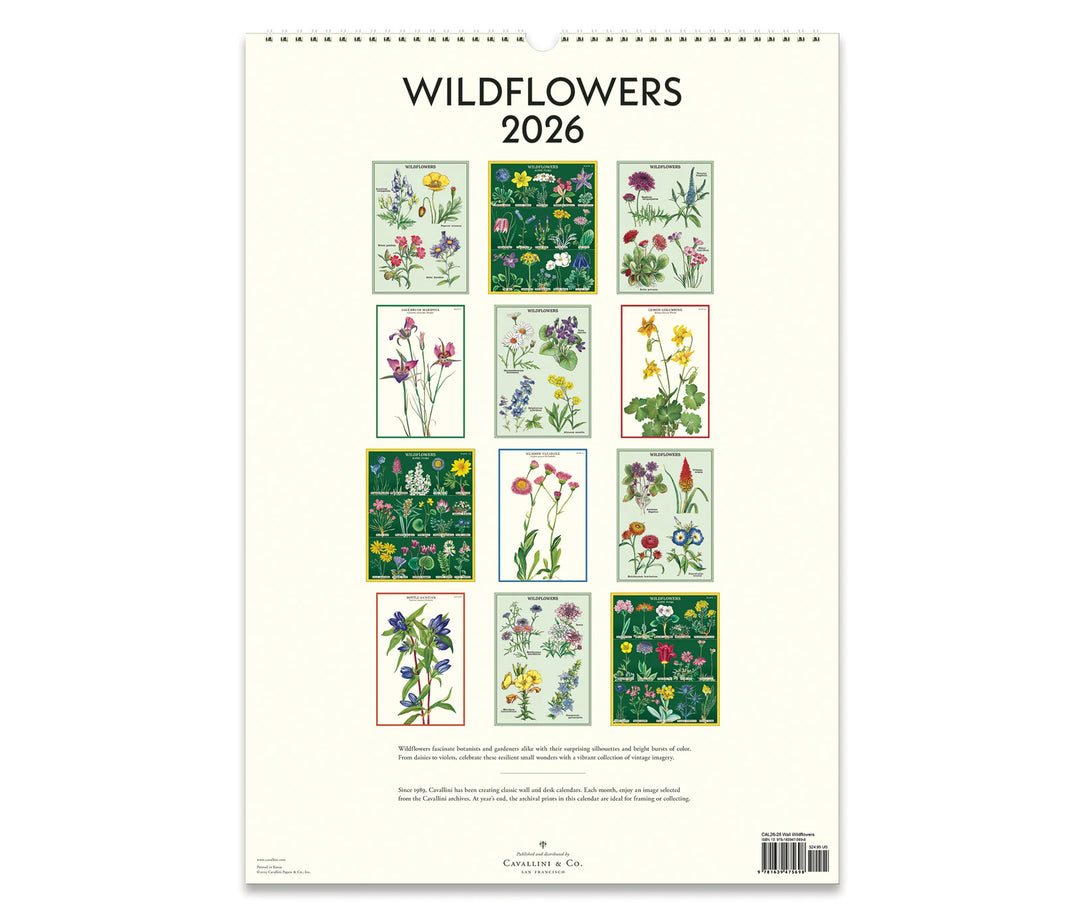 Cavallini & Co. Wall Calendar 2026 - Wildflowers Back