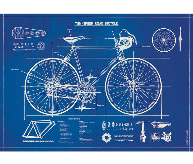 Cavallini & Co. Poster - Bicycle Blueprint Vintage Wall Print