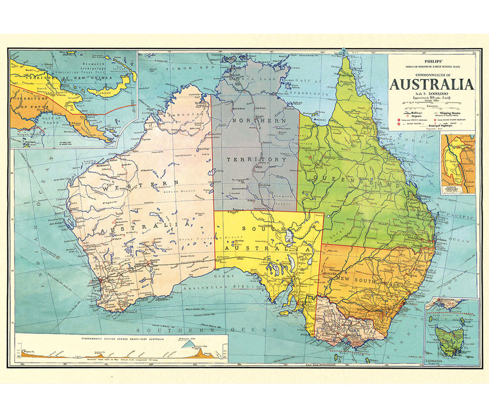 Cavallini & Co. Poster - Australia Map 3 Vintage Wall Print