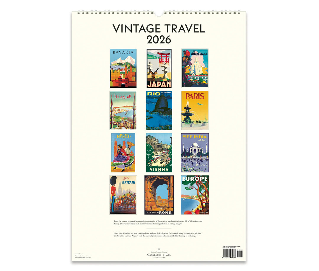 Cavallini & Co. Wall Calendar 2026 - Vintage Travel Back