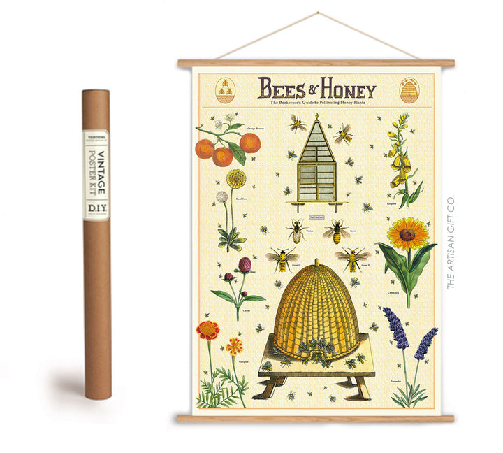 Cavallini & Co. Poster - Bees & Honey Vintage Wall Print with framing kit