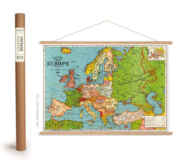 Cavallini & Co. Poster - Europe Map 3 Vintage Wall Print Hanger Frame