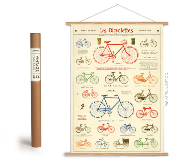 Cavallini & Co. Poster - Les Bicyclettes Vintage Wall Print with Framing Kit