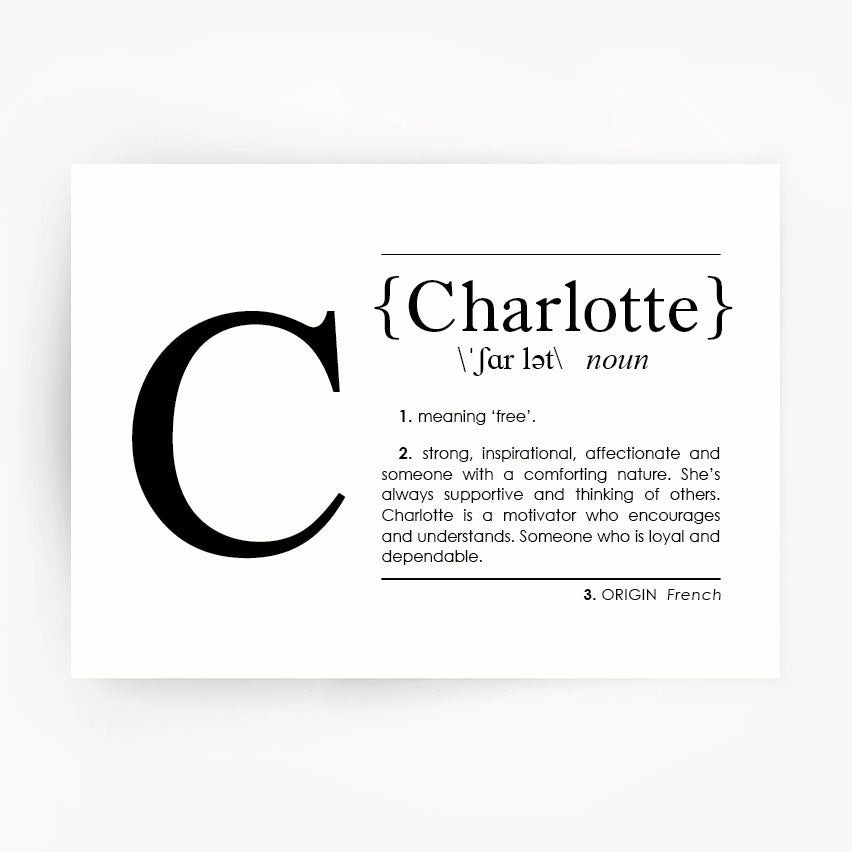 Name Definition Art Print CHARLOTTE - Hand Foiled Print