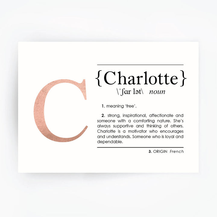 Name Definition Art Print CHARLOTTE - Hand Foiled Print