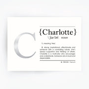 Name Definition Art Print CHARLOTTE - Hand Foiled Print
