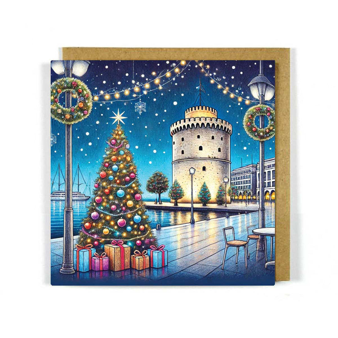 Greek Christmas Scene - Thessaloniki Greeting Card