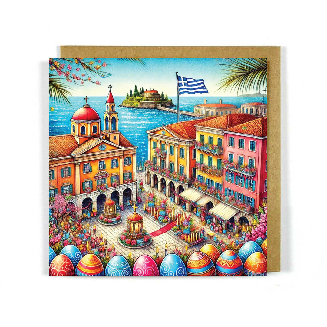 Greek Easter Scene - Easter on Corfu Greeting Card