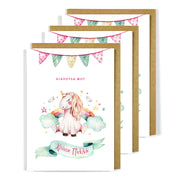 Greek Birthday Card Unicorn Garland - Xronia Polla 3 Pack