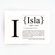 Name Definition Art Print ISLA - Hand Foiled Print Black