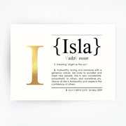 Name Definition Art Print ISLA - Hand Foiled Print - Gold Foil