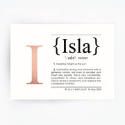 Name Definition Art Print ISLA - Hand Foiled Print - Rose Gold Foil