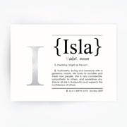 Name Definition Art Print ISLA - Hand Foiled Print Silver