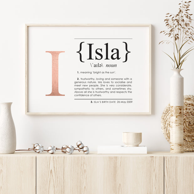 Name Definition Art Print ISLA - Hand Foiled Print