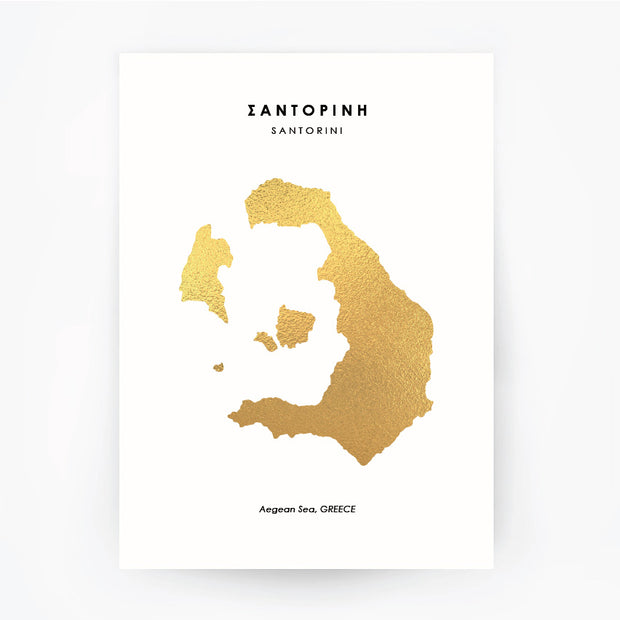 Map SANTORINI Art Foil Print Gold Foil