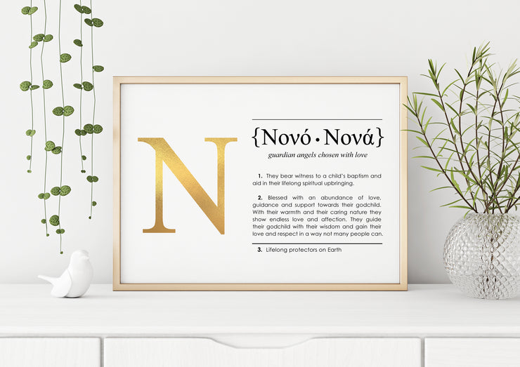 Greek ENGLISH Definition Art Foil Print Gift for Nono & Nona - Godparents Lifestyle