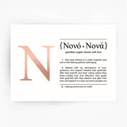 Greek ENGLISH Definition Art Foil Print Gift for Nono & Nona - Godparents Rose Gold Foil