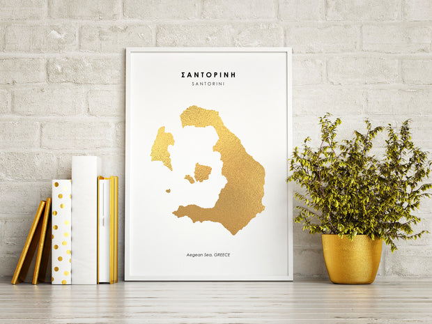 Map SANTORINI Art Foil Print