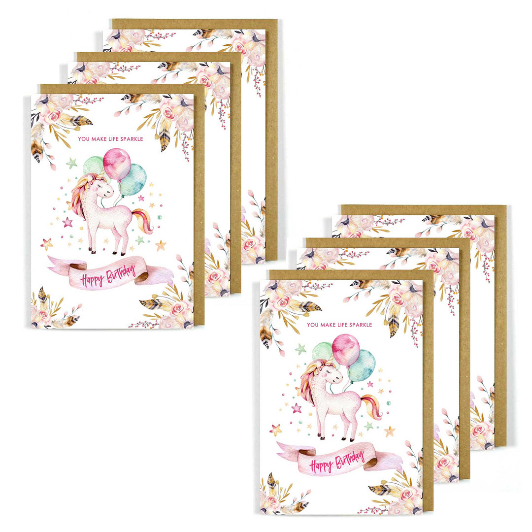 Birthday Card Unicorn Garland 6 Pack Bulk