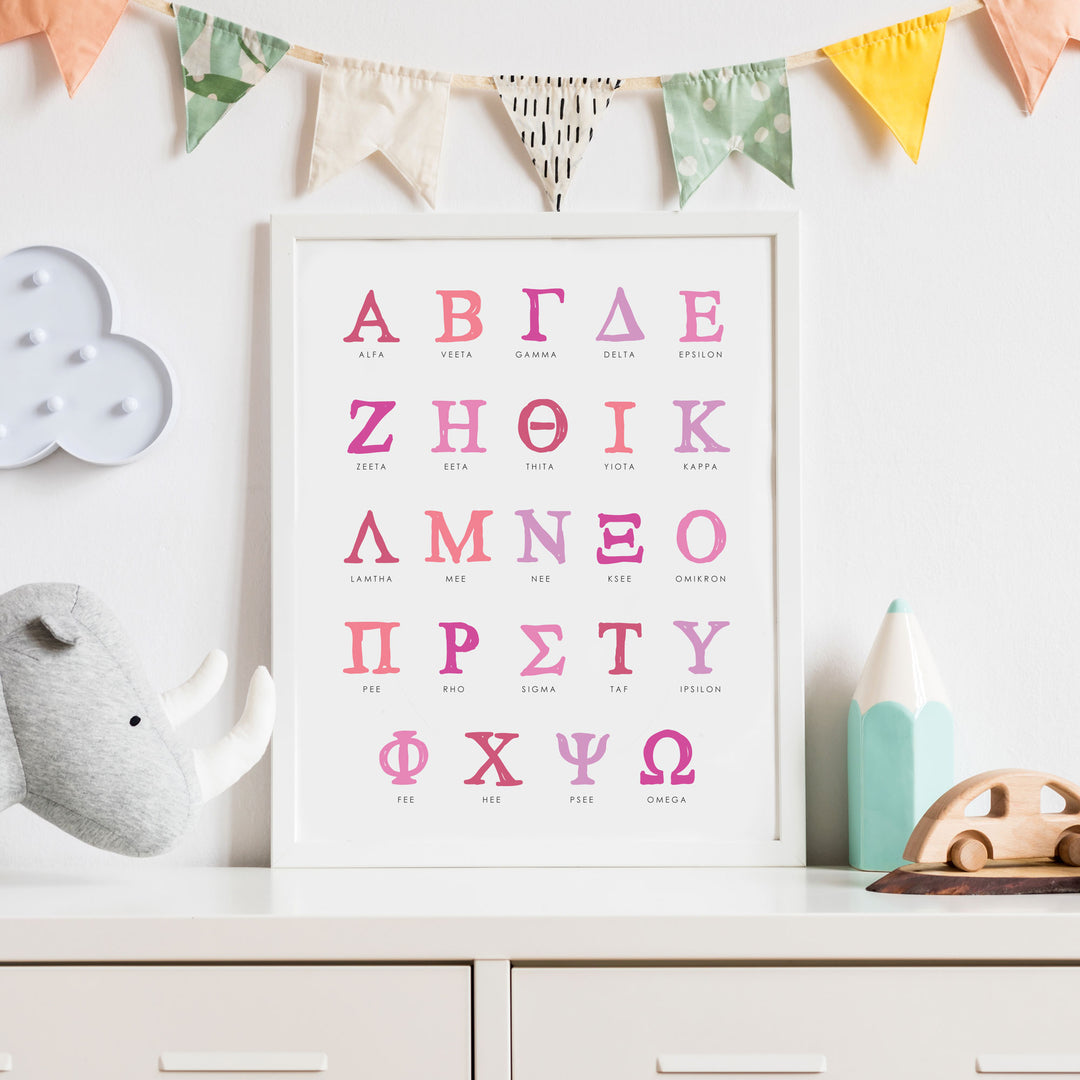 Greek ABC Poster Pink