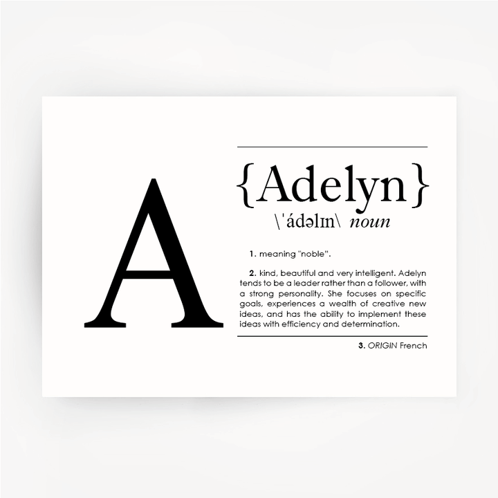 Name Definition Art Print ADELYN Black