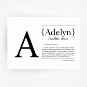 Name Definition Art Print ADELYN Black