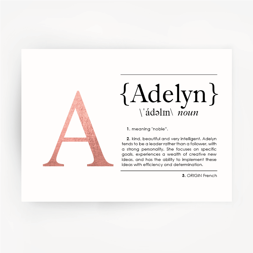 Name Definition Art Print ADELYN Rose Gold