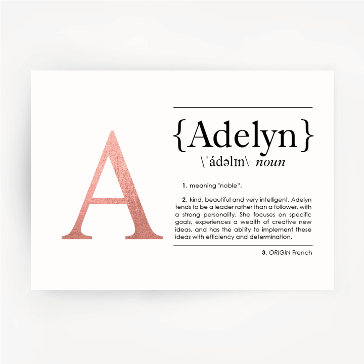 Name Definition Art Print ADELYN Rose Gold