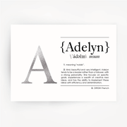 Name Definition Art Print ADELYN Silver
