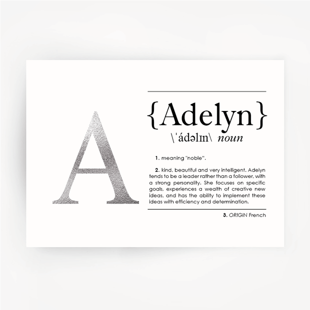 Name Definition Art Print ADELYN Silver