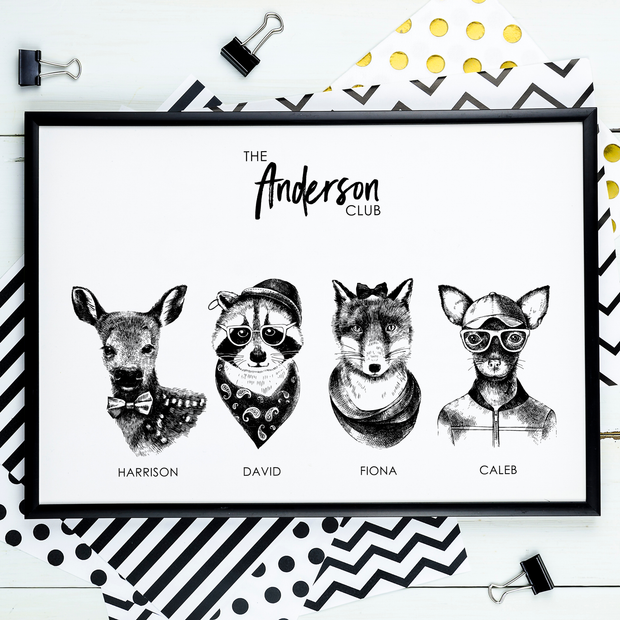 FAMILY Name Personalised Hipster Animal Print