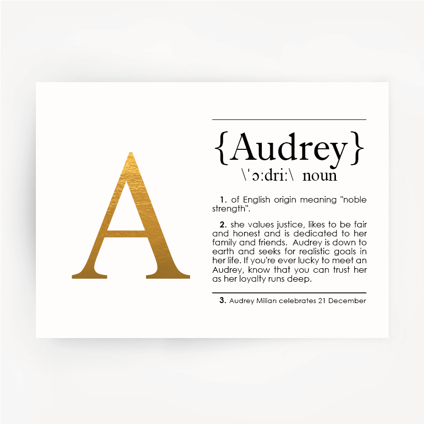 Name Definition Gold Foil Print AUDREY