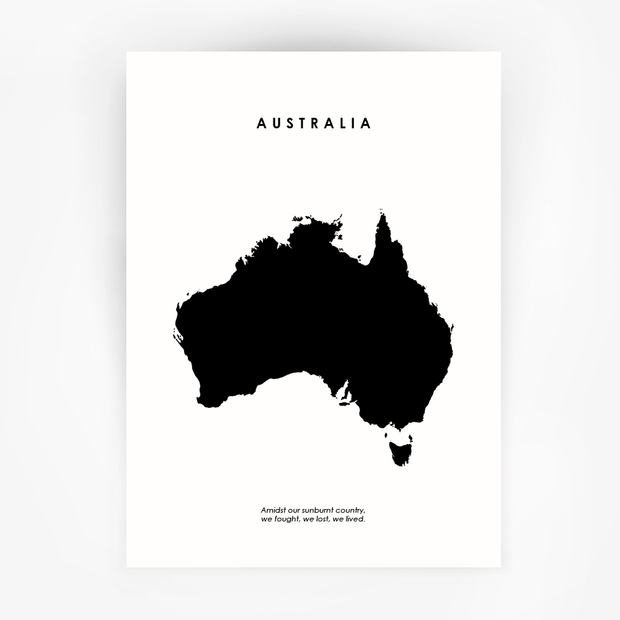 Map AUSTRALIA Art Black Print - Bushfire Disaster Appeal