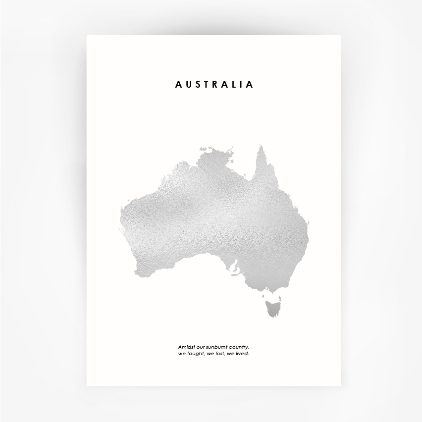 Map AUSTRALIA Art Silver Foil Print - Bushfire Disaster Appeal