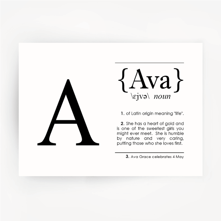 Name Definition Art Black Print AVA