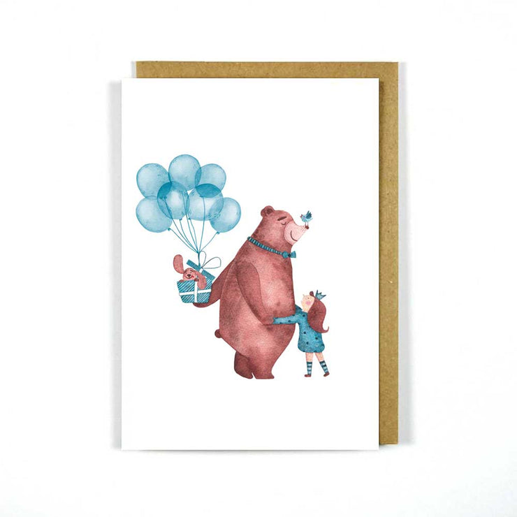Greeting Card Girl Bear Balloon
