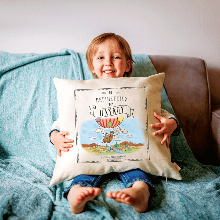 Greek Storybook Cushion Personalised - Hot Air Balloon