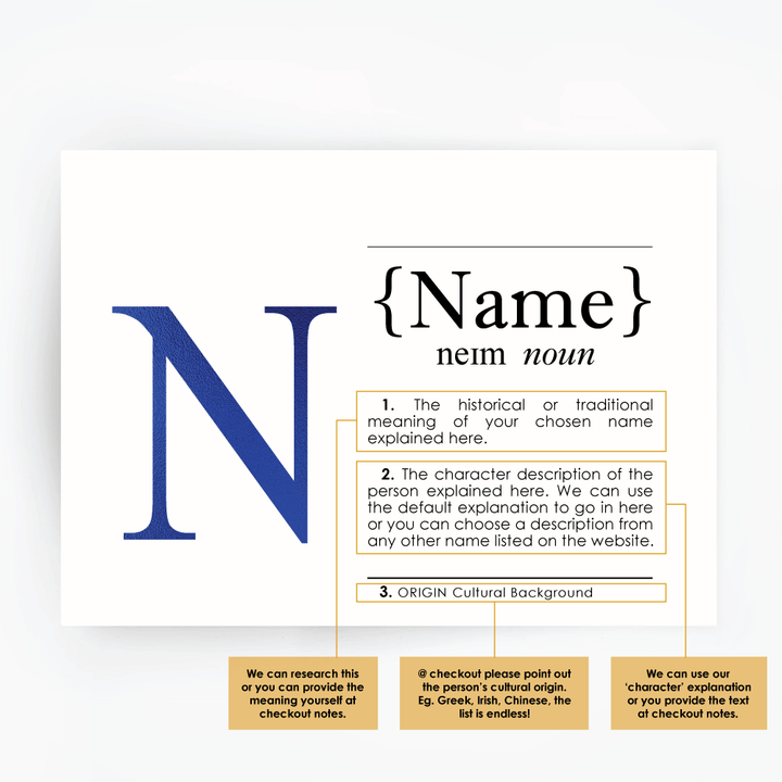 'CUSTOM' Name Definition Hand Foiled Print