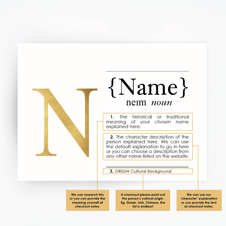 CUSTOM Name Definition Print Gold