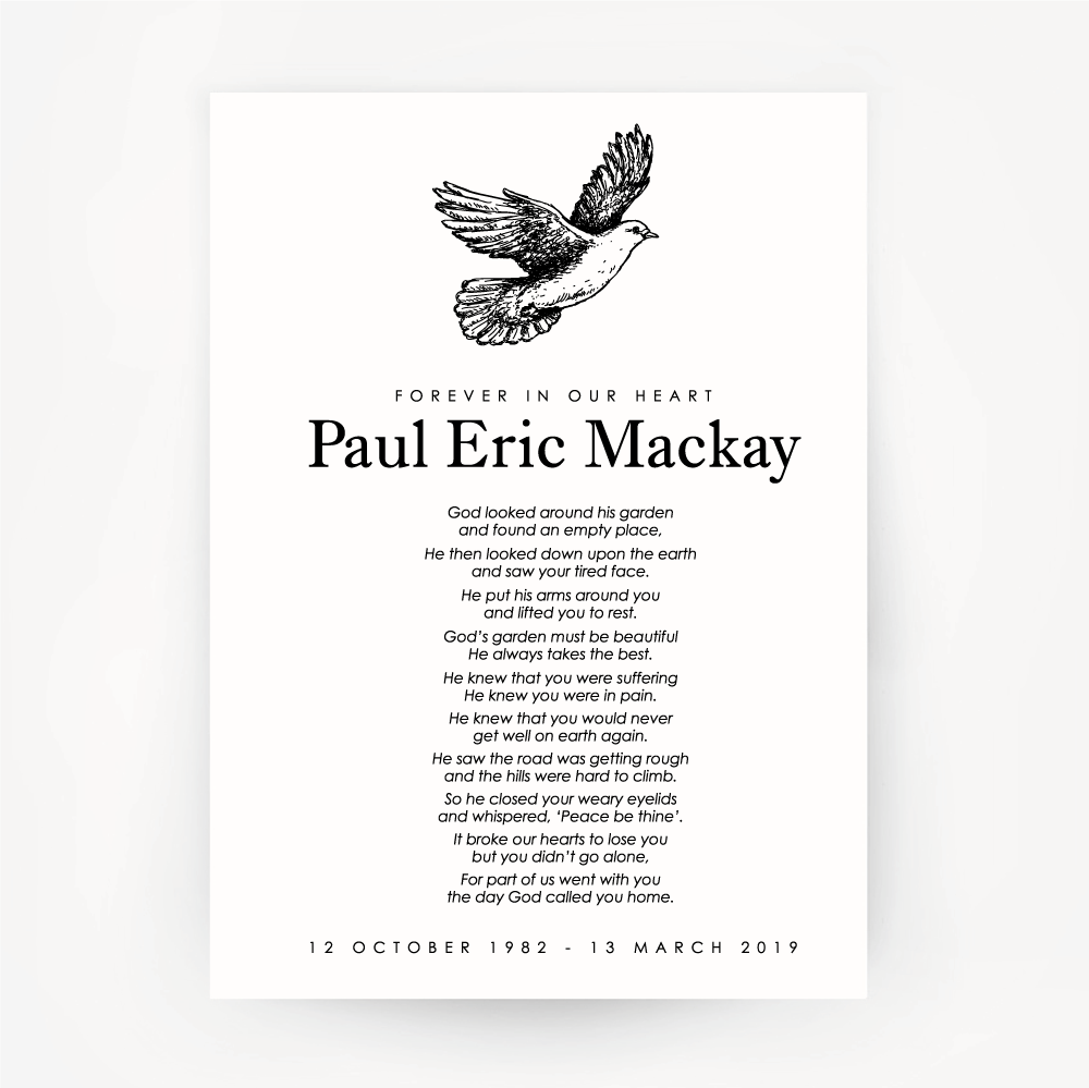 Memorial Print Dove Customised