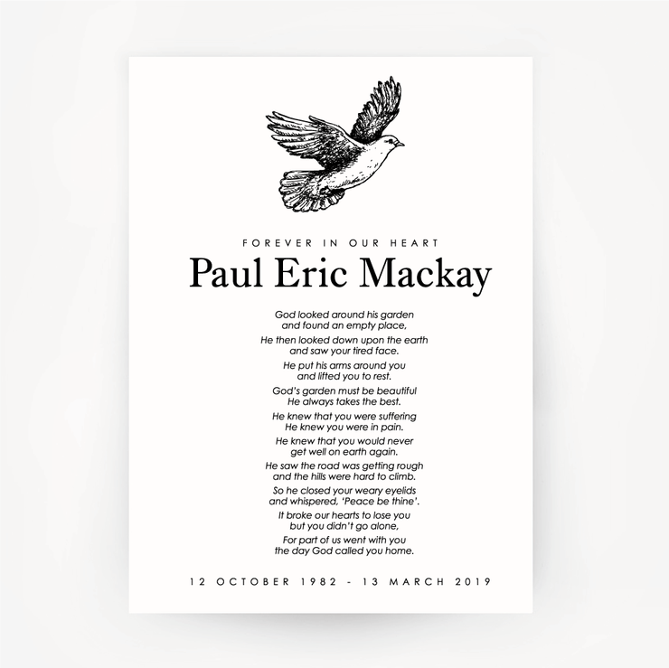 Memorial Print Dove Customised