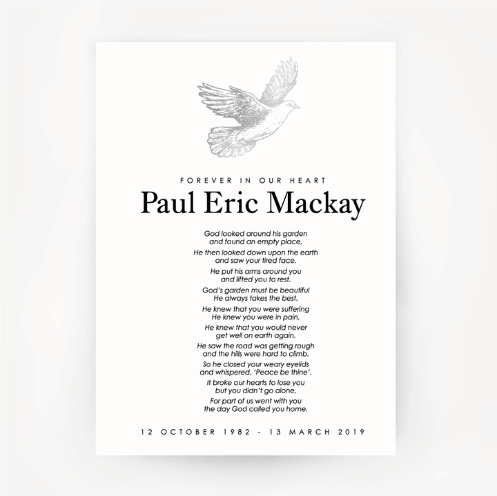 Dove Memorial Print Customised Silver