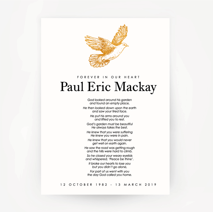 Dove Memorial Print Customised Gold