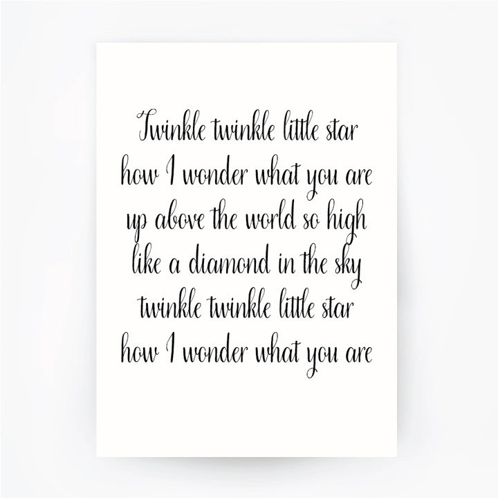 English Lullaby Twinkle Twinkle Little Star Black Print