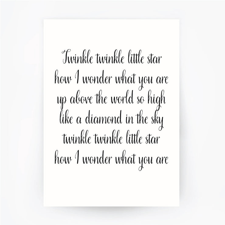 English Lullaby Twinkle Twinkle Little Star Black Print