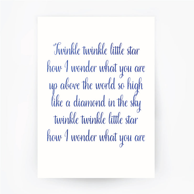English Lullaby Twinkle Twinkle Little Star Blue Foil Print