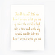 English Lullaby Twinkle Twinkle Little Star Gold Foil Print