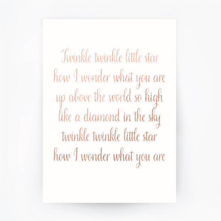 English Lullaby Twinkle Twinkle Little Star Rose Gold Foil Print