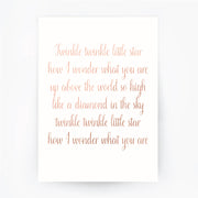 English Lullaby Twinkle Twinkle Little Star Rose Gold Foil Print