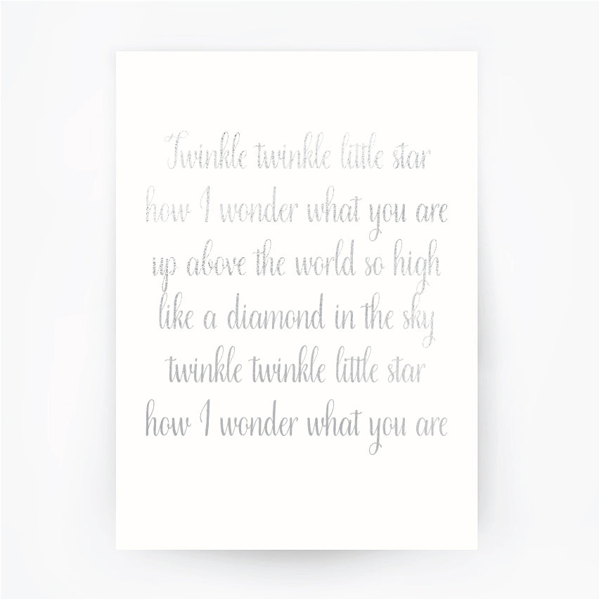 English Lullaby Twinkle Twinkle Little Star Silver Foil Print